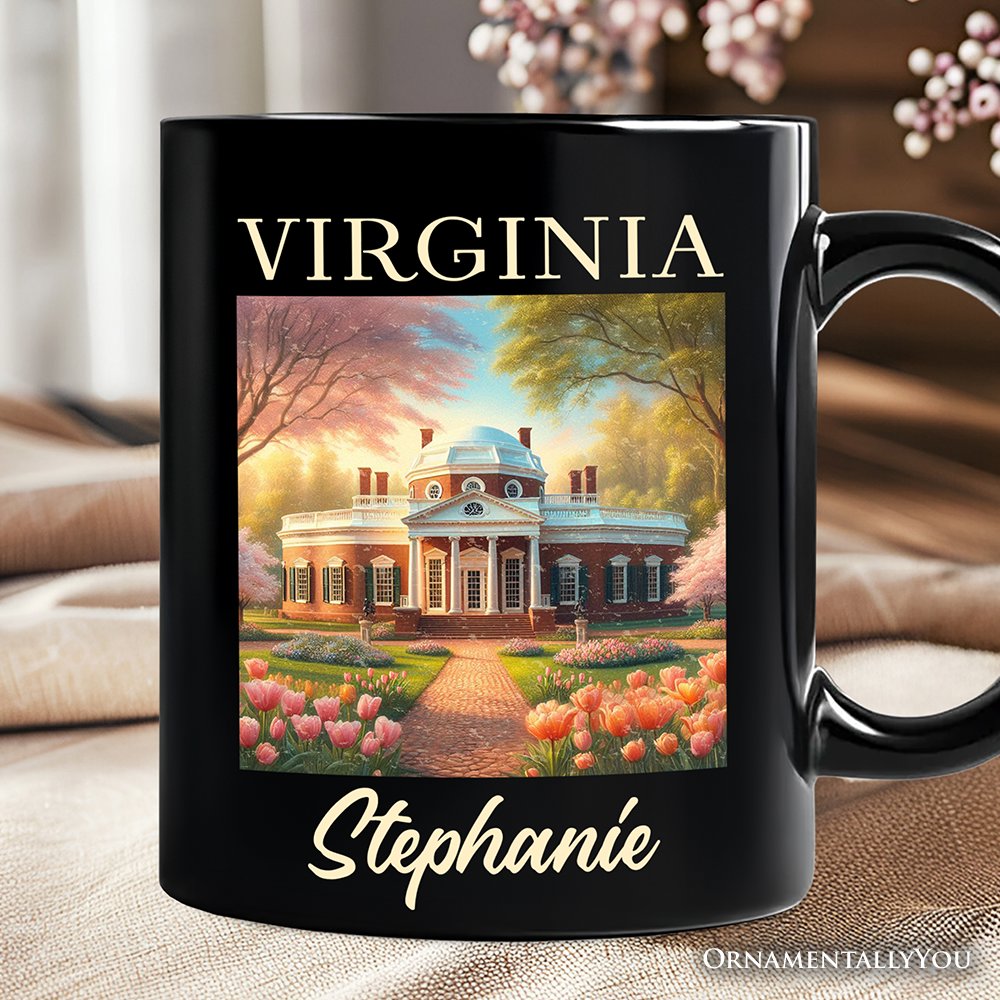 Classic Virginia State Jefferson’s Monticello Personalized Mug, Southern Charm Gift and American History Keepsake with Custom Name
