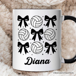 Coquette Volleyball Bows Personalized Mug, Cute Athletic Sports Game Day Gift with Custom Name