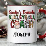 Santa’s Favorite Volleyball Coach Personalized Mug, Plaid Christmas Sports Gift with Custom Name