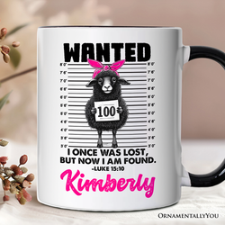 I Once Was Lost But Now I Am Found Luke 1510 Christian Personalized Mug, Wanted Black Sheep Gift with Custom Name