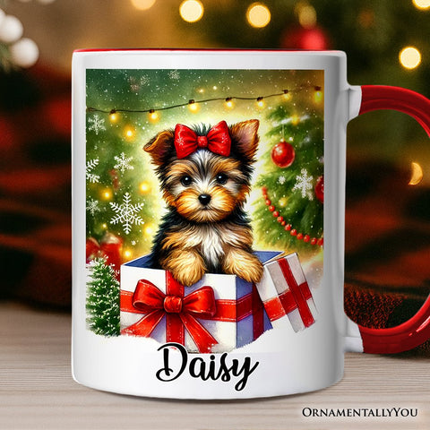 Precious Yorkshire Terrier Christmas Personalized Mug, Sweet Holiday Gift with Custom Name