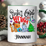 Santa’s Favorite Vet Tech Christmas Personalized Mug, Appreciation Gift for Veterinary Technician with Custom Name