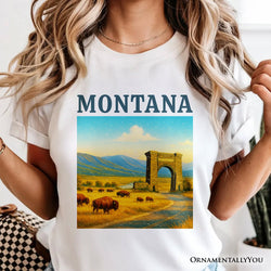 Rustic Montana State Wildlife and Landmark T-Shirt, Yellowstone Entrance Tee and Western Prairie Souvenir