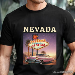 Vintage Nevada State Las Vegas Sign Ornament, Retro Pink Cadillac Tee and Desert City Souvenir