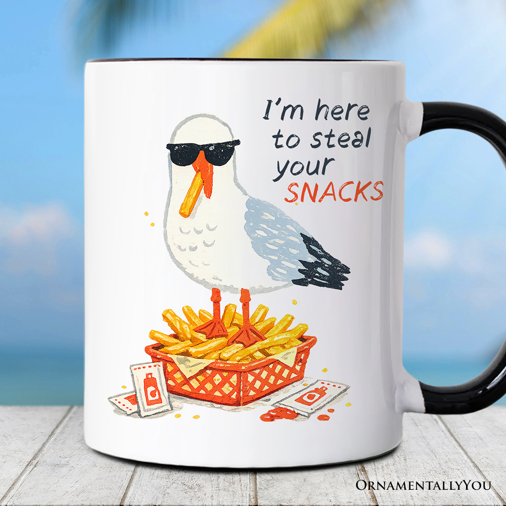 I'm Here To Steal Your Snacks Seagull Mug, Funny Summer Beach Gift