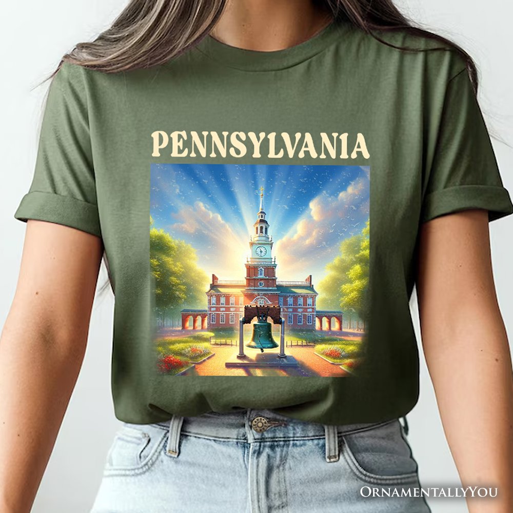 Historic Liberty Bell and Independence Hall Pennsylvania State T-Shirt, Colonial Landmark Tee and Travel Souvenir
