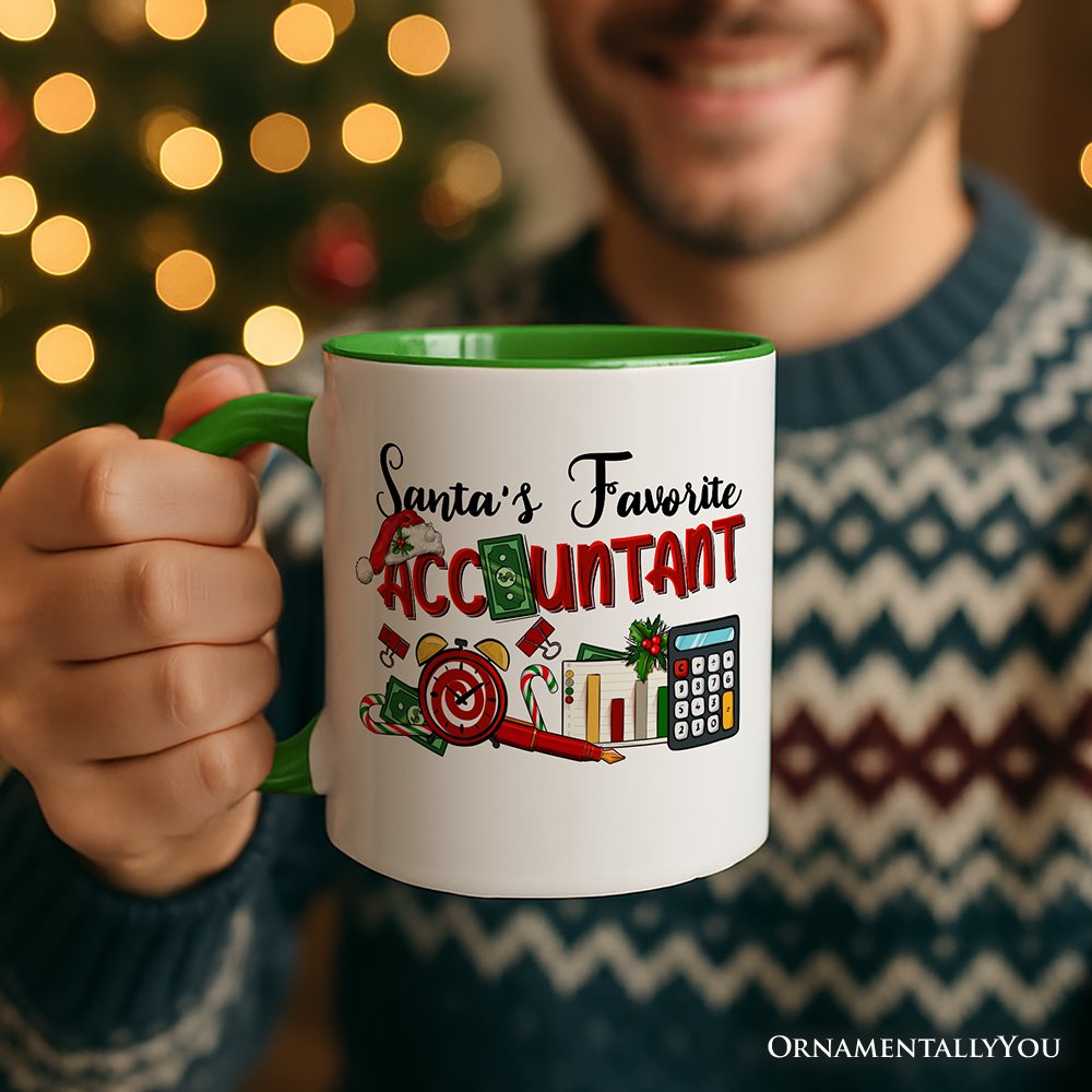 Santa's Favorite Accountant Personalized Mug, Tax Bookkeeper and CPA Christmas Gift with Custom Name