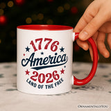 Patriotic America 1776-2026 Land of the Free Personalized Mug, 250 Year Independence Day Celebration Gift with Custom Name