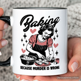 Baking Because Murder Is Wrong Anti-Valentine Personalized Mug, Funny Retro Kitchen Gift with Custom Name
