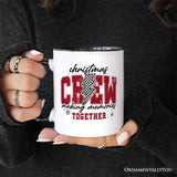 Christmas Crew Making Memories Together Personalized Mug, Checkered Lightning Retro Holiday Gift with Custom Name