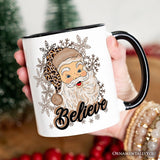 Believe Santa Cheetah Leopard Personalized Mug, Retro Christmas Gift with Custom Name