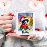 Whimsical Border Collie Puppy Personalized Mug, Adorable Holiday Gift with Custom Name
