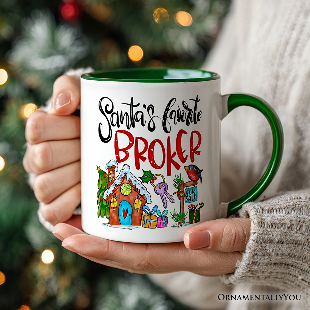 Santa's Favorite Broker Personalized Mug, Real Estate Agent Gift with Custom Name