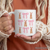 Coquette Bunny Pink Bow Easter Personalized Mug, Cute Girly Bunny Spring Gift with Custom Name
