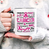 Breast Cancer Awareness Ribbon Personalized Mug, In October We Wear Pink Support Gift with Custom Name