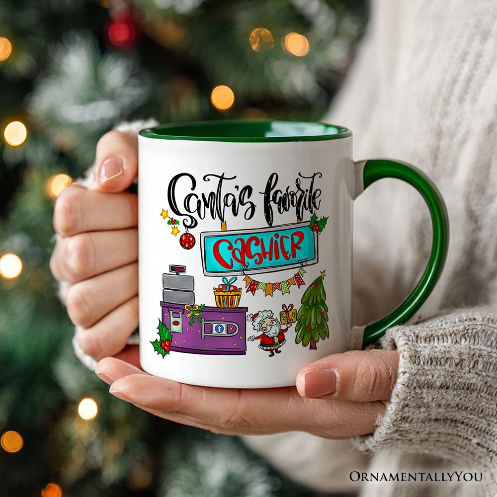 Santa's Favorite Cashier Personalized Mug, Christmas Appreciation Gift with Custom Name
