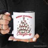 Merry Cluckin' Christmas Tree Personalized Mug, Funny Santa Hat Chicken Farmhouse Gift with Custom Name