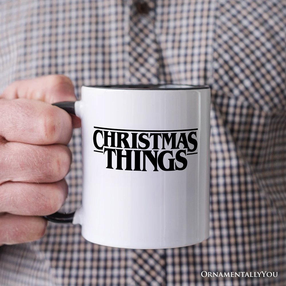 Eerie Christmas Things Vintage Personalized Mug, Handcrafted Retro Horror Gift with Custom Name