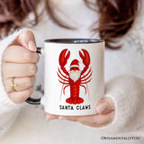 Santa Claws Lobster Personalized Mug, Funny Pun Coastal Christmas Holiday Gift with Custom Name