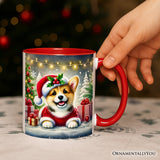 Adorable Welsh Corgi with Santa Hat Personalized Mug, Jolly Christmas Gift with Custom Name