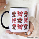 Highland Cow Coquette Bow Valentine Personalized Mug, Cute Hearts Western Gift with Custom Name