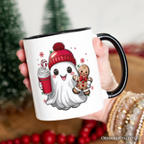 Cute Ghost Christmas Personalized Mug, Adorable Gingerbread and Cocoa Holiday Gift with Custom Name