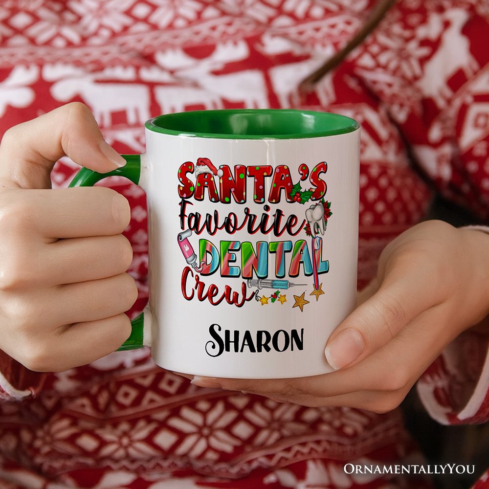 Santa’s Favorite Dental Crew Christmas Personalized Mug, Dentist Office Gift with Custom Name