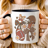 Football Mom Coquette Bow Daisy Personalized Mug, Retro Fall Game Day Preppy Gift with Custom Name