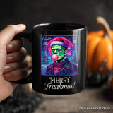 Frankenstein Christmas Vaporwave Personalized Mug, Retro Neon Holiday Gift with Custom Name