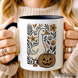 Boho Goose Halloween Pumpkin Personalized Mug, Spooky Fall Floral Gift with Custom Name