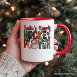 Santa’s Favorite Hockey Player Personalized Mug, Plaid Christmas Athelete Gift with Custom Name