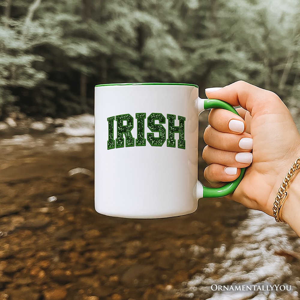 Irish Sequin St Patrick’s Day Personalized Mug, Festive Green Glitter Imitation Gift with Custom Name