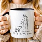 Christian Minimalist Line Art Personalized Mug, He Left the 99 to Find Me Bible Verse Faith Gift with Custom Name