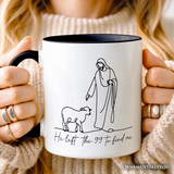 Christian Minimalist Line Art Personalized Mug, He Left the 99 to Find Me Bible Verse Faith Gift with Custom Name