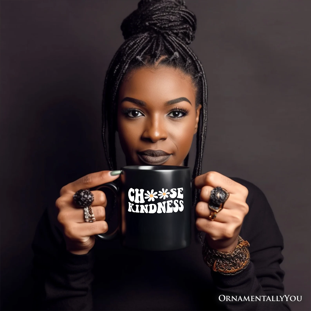 Choose Kindness Daisies Personalized Mug, Retro Groovy Positive Quote Gift with Custom Name