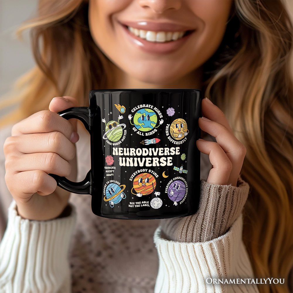 Neurodiverse Universe Autism Space Personalized Mug, Colorful Autism Awareness Education Gift with Custom Name