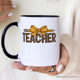 Teacher Leopard Pencil Personalized Mug, Coquette Bow Retro Classroom Gift with Custom Name