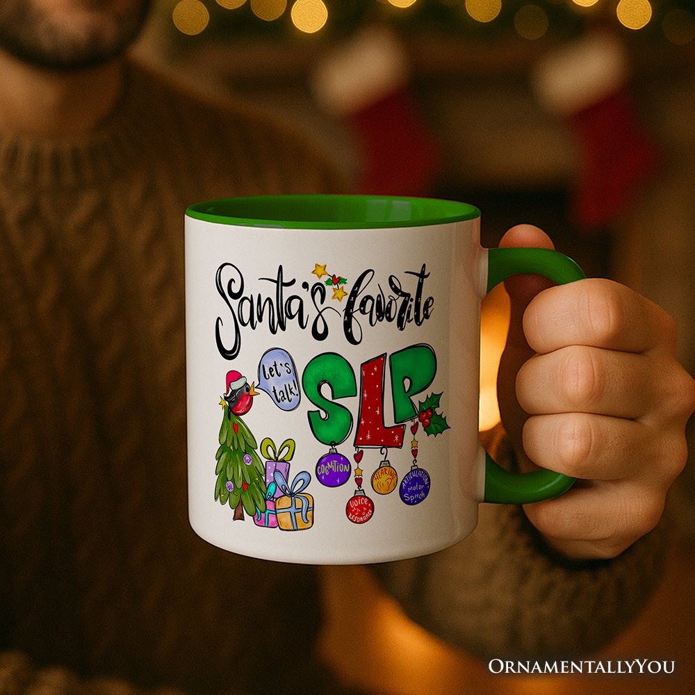 Santa’s Favorite SLP Christmas Personalized Mug, Gift for Speech Therapist and Language Pathologist with Custom Name