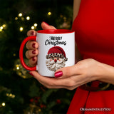 Santa Leopard Hat Christmas Personalized Mug, Imitation Latch Hook Yarn Cozy Gift with Custom Name