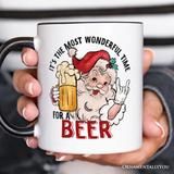 Santa Beer Christmas Personalized Mug, It’s The Most Wonderful Time Funny Holiday Gift with Custom Name
