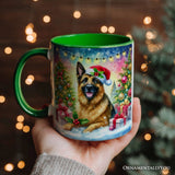 Festive German Shepherd with Santa Hat Personalized Mug, Joyful Christmas Gift with Custom Name