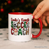 Santa’s Favorite Soccer Coach Personalized Mug, Plaid Christmas Football Gift with Custom Name