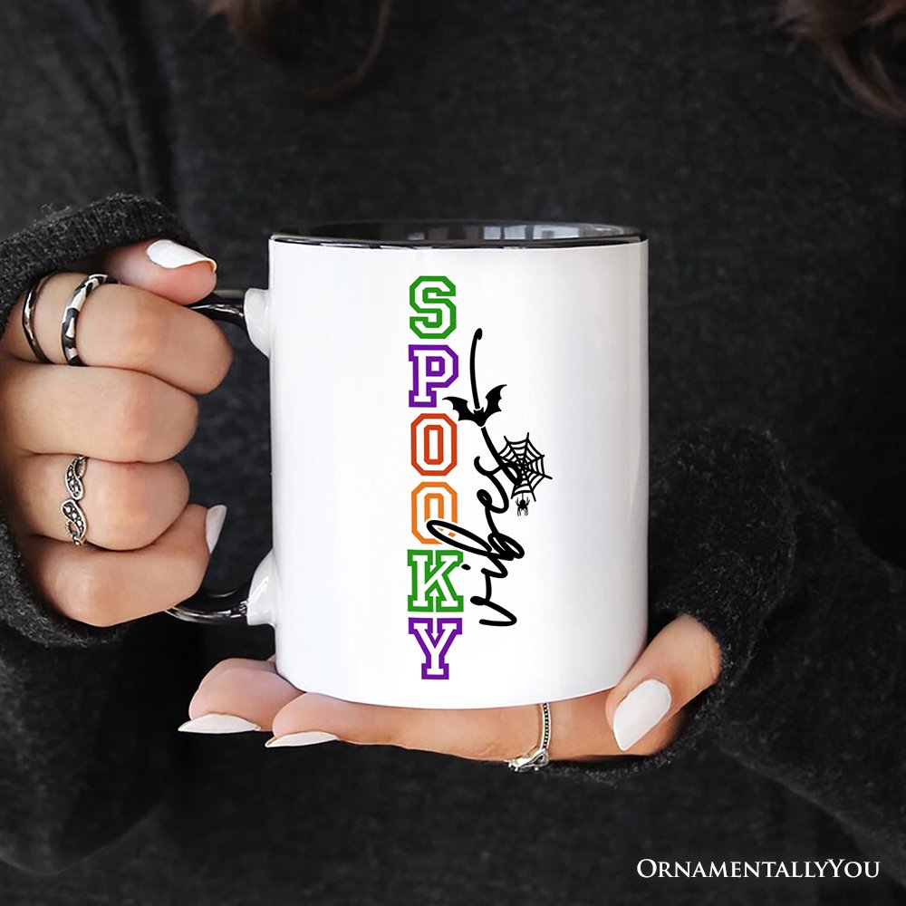 Spooky Vibes Sports Lettering Personalized Mug, Colorful Halloween Gift with Custom Name