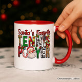 Santa’s Favorite Tennis Player Personalized Mug, Plaid Christmas Athelete Gift with Custom Name