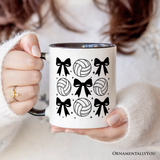 Coquette Volleyball Bows Personalized Mug, Cute Athletic Sports Game Day Gift with Custom Name