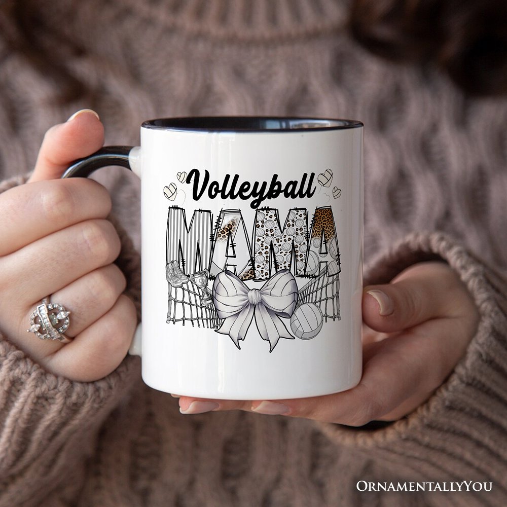 Volleyball Mama Coquette Bow Personalized Mug, Sport Mom Life Gift with Custom Name