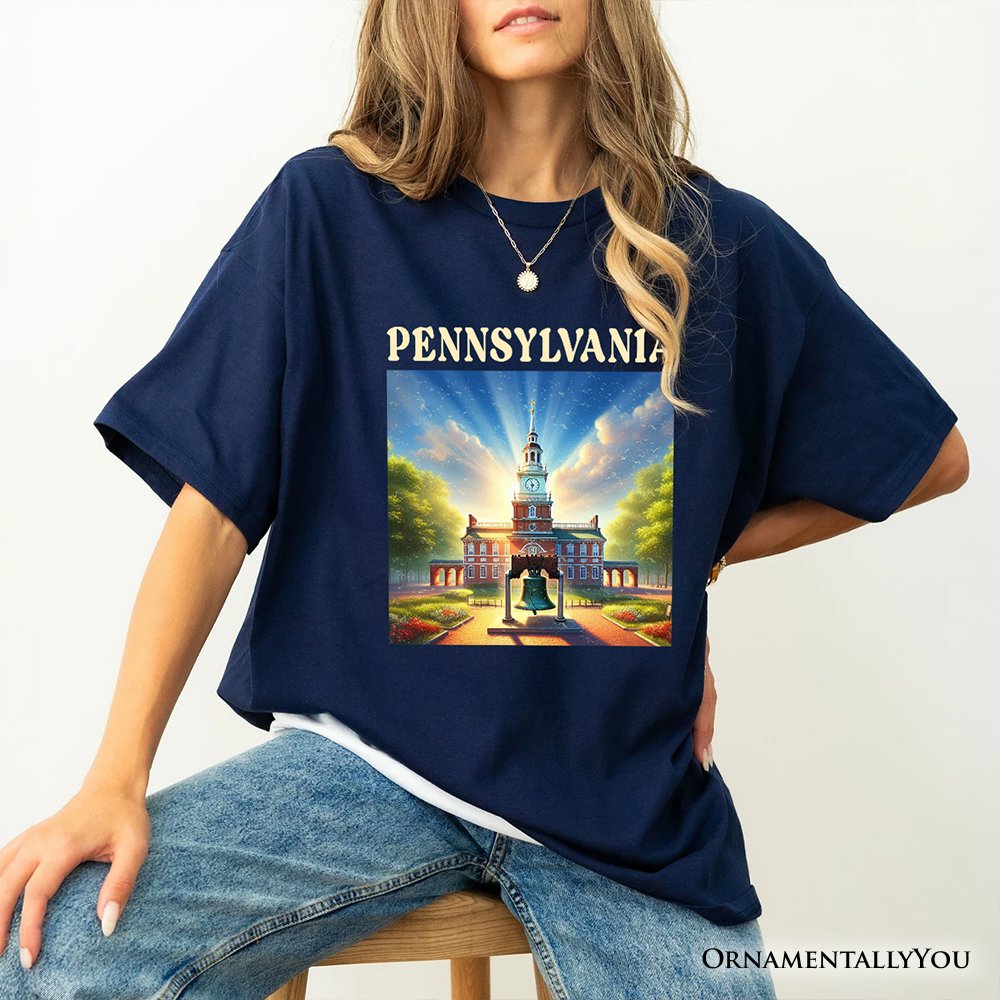 Historic Liberty Bell and Independence Hall Pennsylvania State T-Shirt, Colonial Landmark Tee and Travel Souvenir