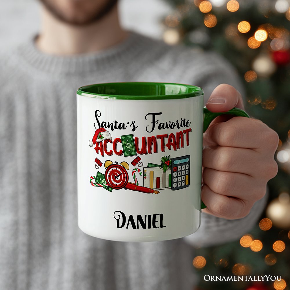Santa's Favorite Accountant Personalized Mug, Tax Bookkeeper and CPA Christmas Gift with Custom Name