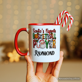 Santa’s Favorite Basketball Player Personalized Mug, Plaid Christmas Athelete Gift with Custom Name