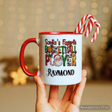 Santa’s Favorite Basketball Player Personalized Mug, Plaid Christmas Athelete Gift with Custom Name